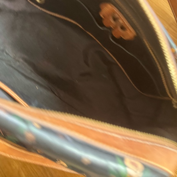 Vintage Brahmin Floral Leather Shoulder Bag Black Brown Double Strap Medallion - Picture 11 of 11